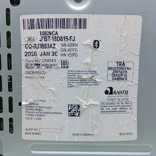 Radio Som Bluetooth Ford Ka 13/20 J7bt18d815fj